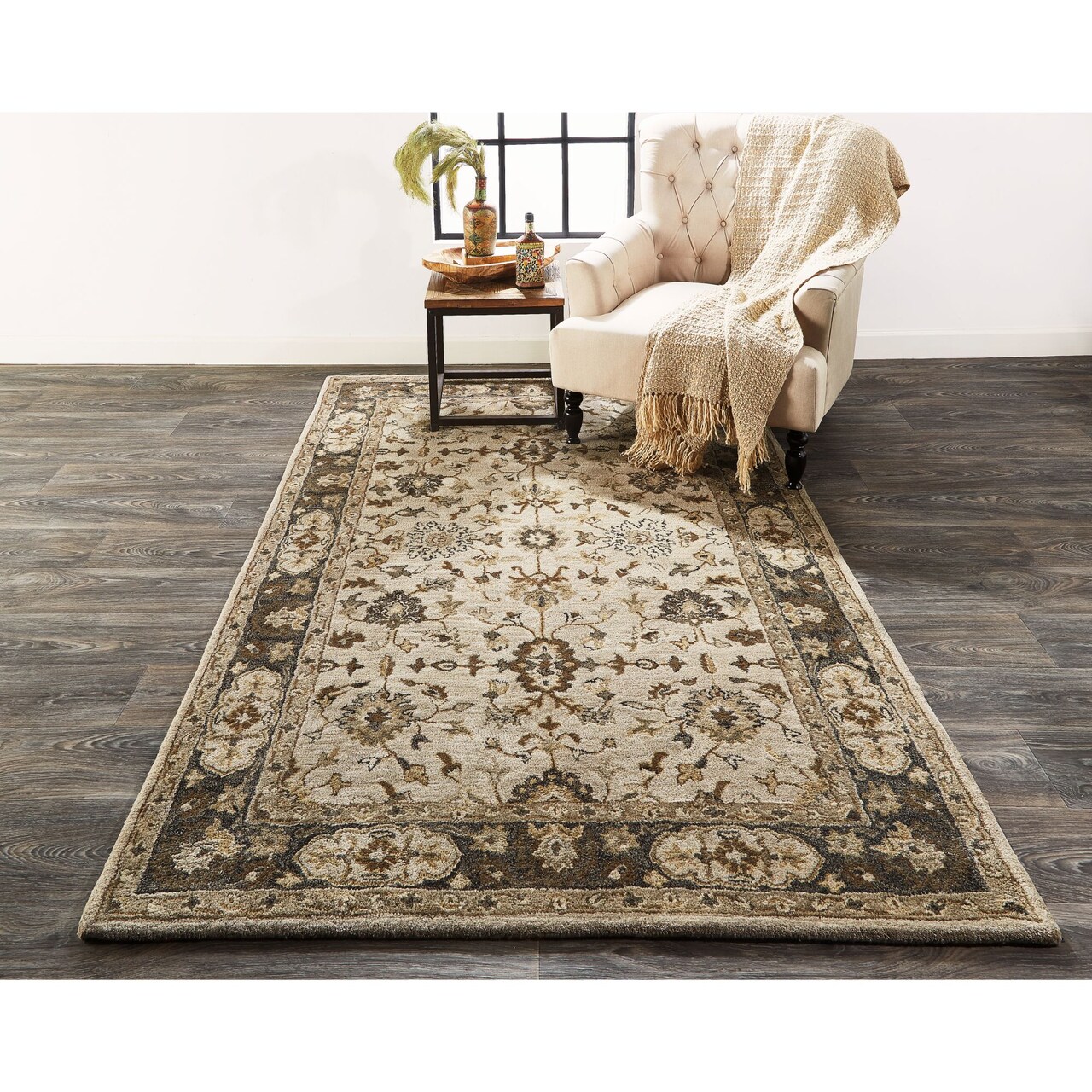 Feizy Home Collection 2.5' x 10' Gray and Beige Persian Rectangular New Zealand Wool Rug Runner